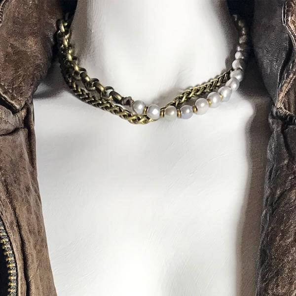 Bronze and Baroque Pearl Opera Necklace or Double-Wrap Choker with  Cascading Pearl Tassel
