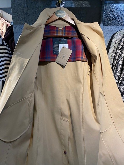 Mackintosh Camel Raincoat with Plaid Buttons | Everard's Clothing