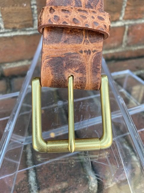 Hornback Embossed Calf Belt with Gold Buckle | Everard's Clothing