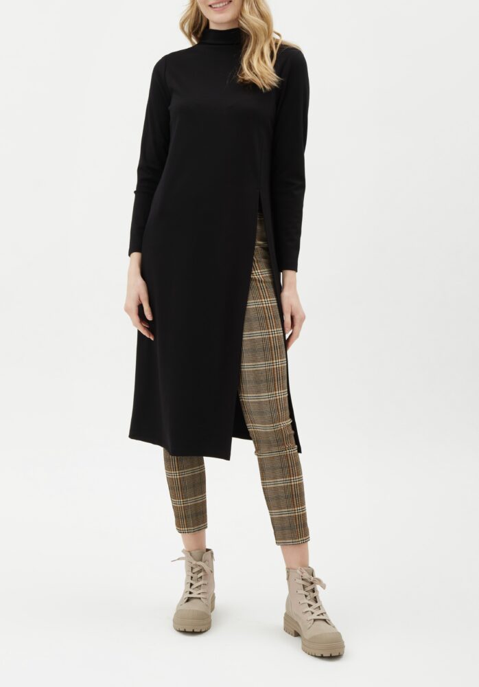 Black Ponte Knit Mock Knit Dress with Slit | Everard's Clothing