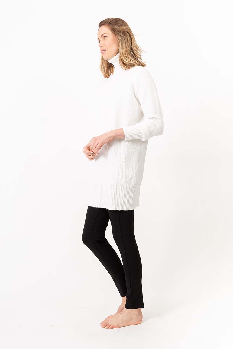 Cable Turtleneck Tunic Sweater in Ivory