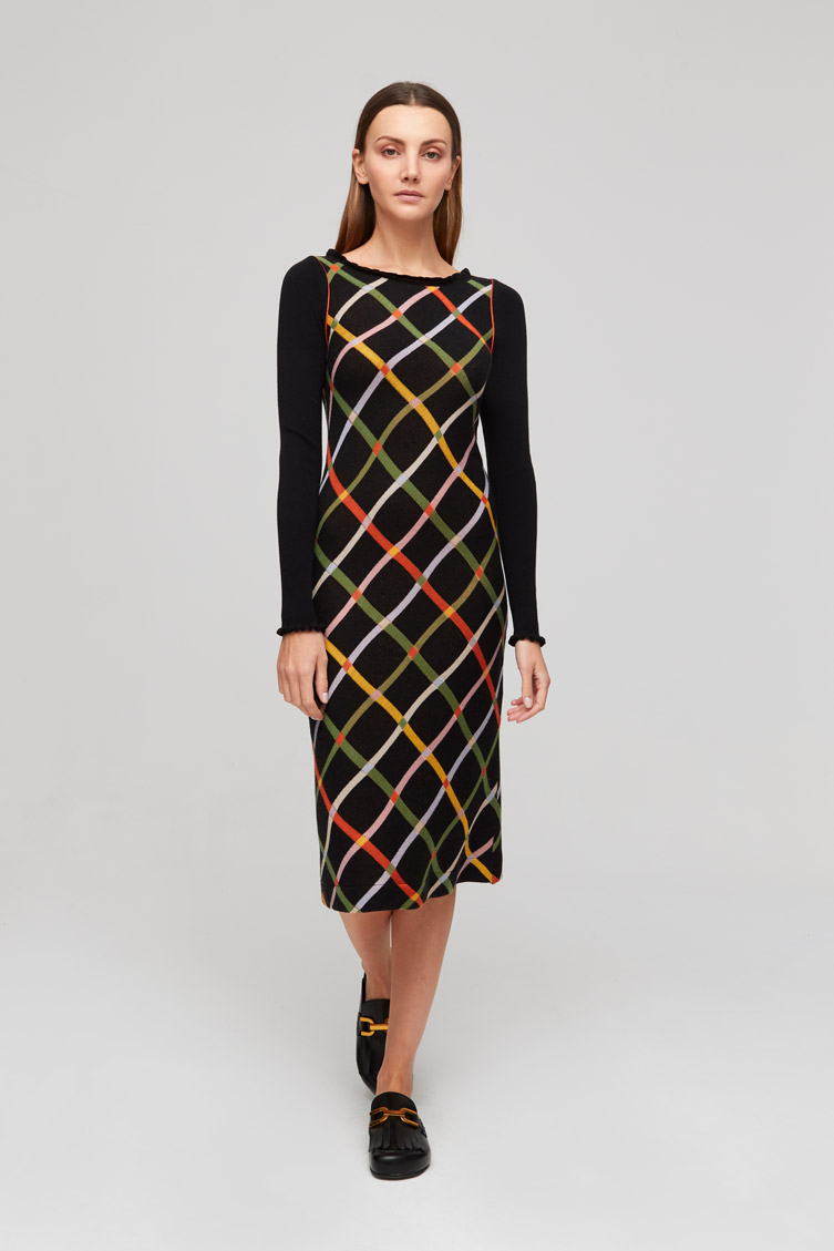 Black/Multi Windowpane Knit Dress