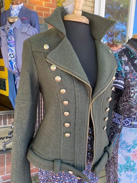 Olive Moto Jacket with Gold Buttons | Everard's Clothing