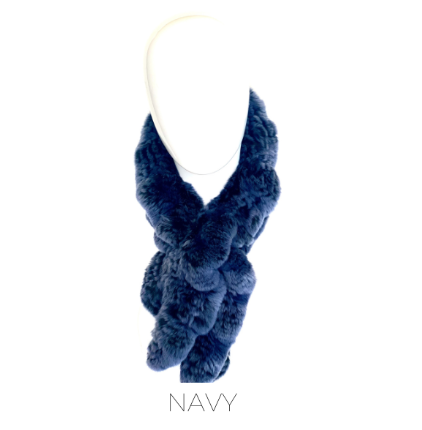 EM-EL Knitted Rex Rabbit Pull-Though Scarves-Flower Detail | ml Furs Black / OSFM