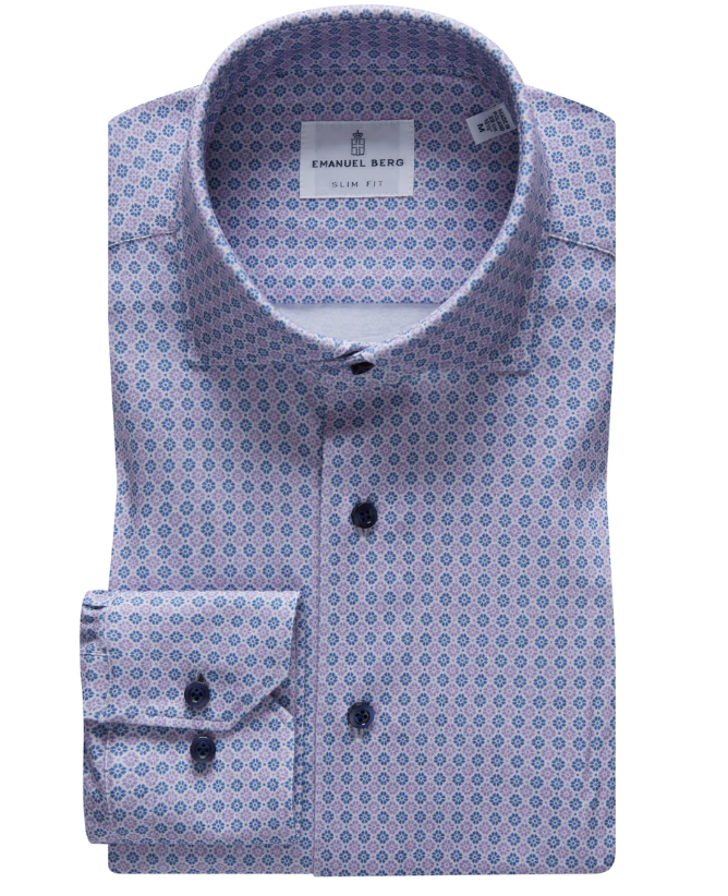 Modern 4Flex Stretch Knit Shirt Lilac Blue Medallion | Everard's Clothing