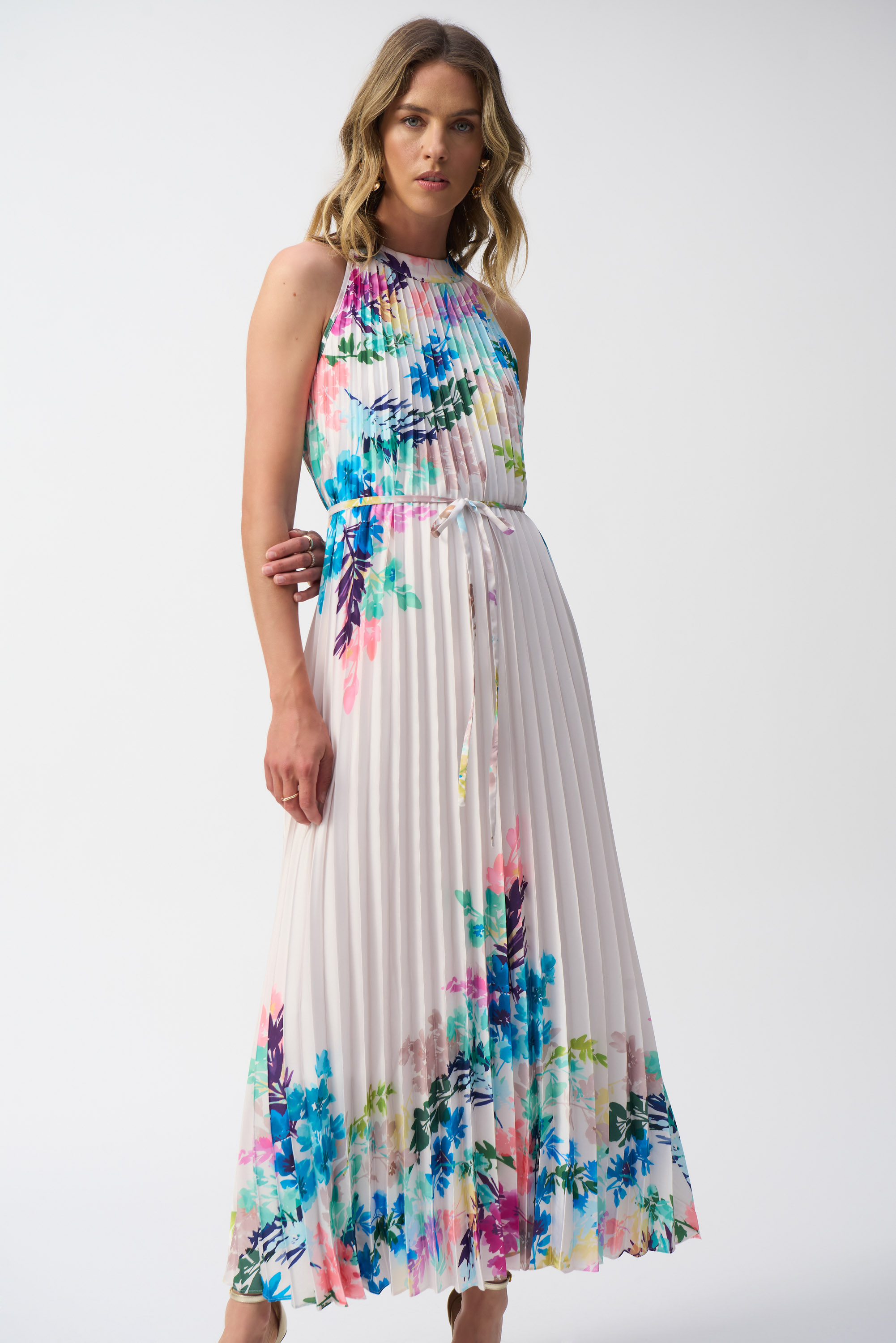 Pleated Satin Floral Print Maxi Dress | Everard's Clothing