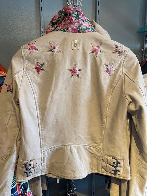Candy RF Leather Jacket, Off White/Floral | Everard's Clothing
